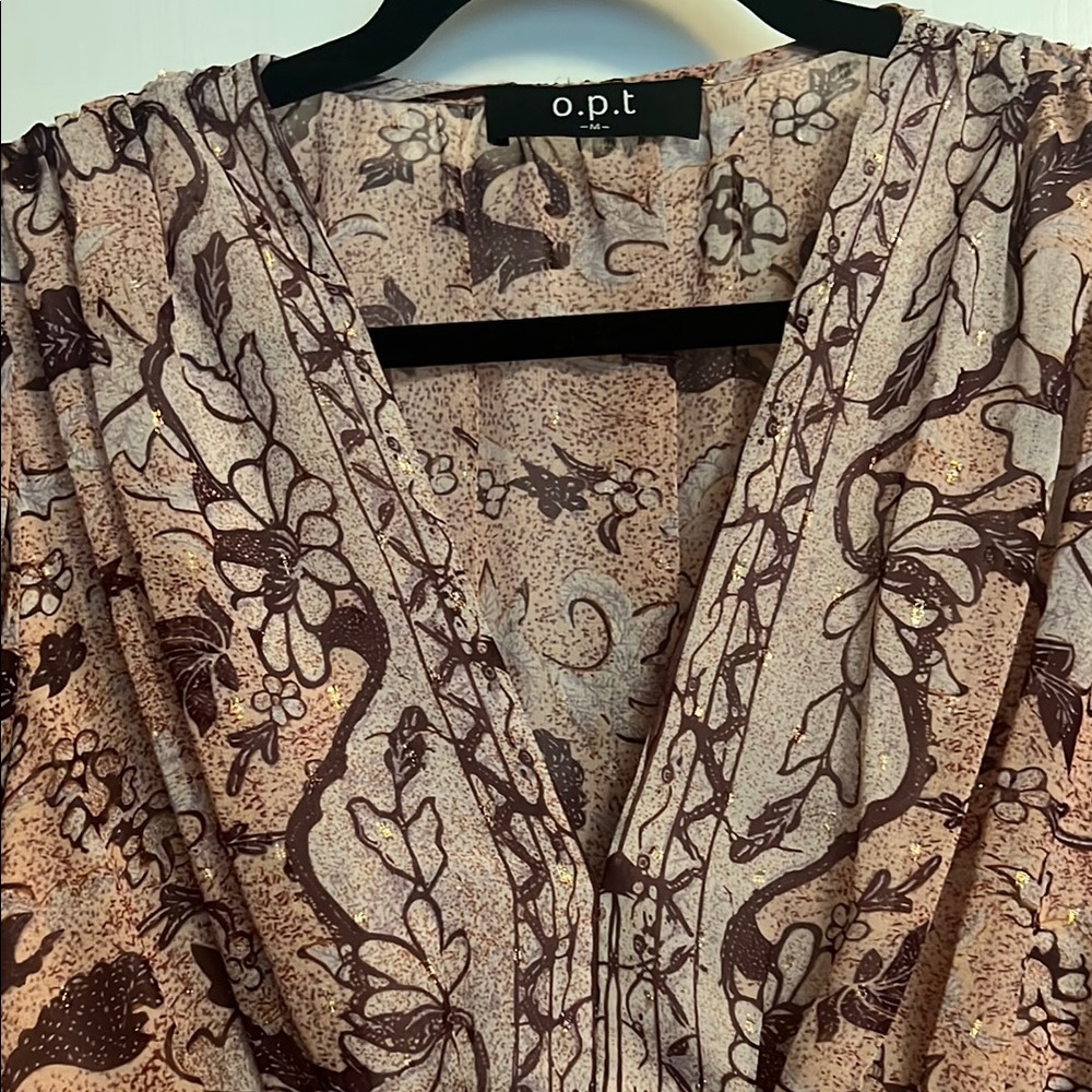 OPT Pink Ruffled Wrap Dress with Bishop Sleeves - Picture 2 of 5